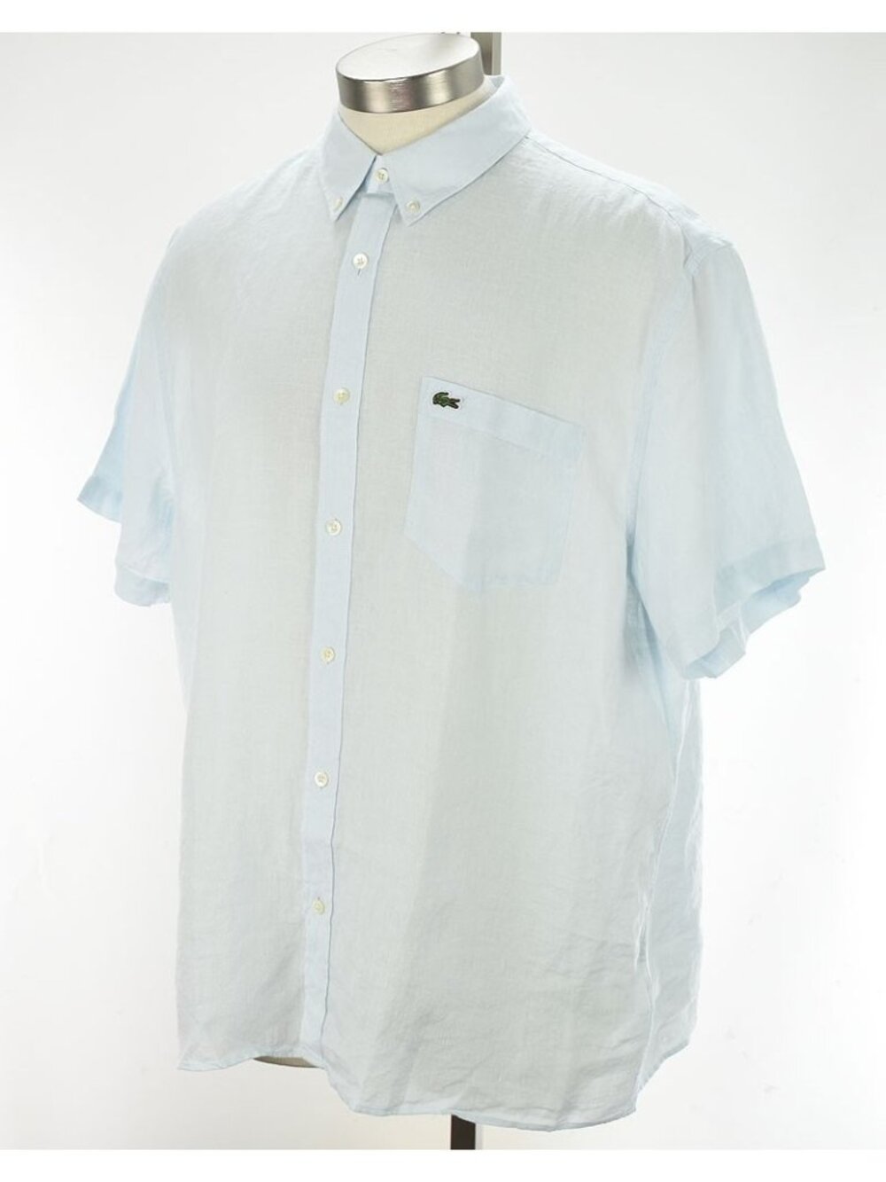 LACOSTE Mens Light Blue Regular Fit Linen Button-Down Short Sleeve Shirt XL NWT